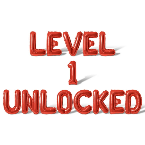 Letter Balloons - LEVEL 1 UNLOCKED 16" Inch Alphabet Letters Foil Mylar Balloon 1st Birthday Party Banner (Red)