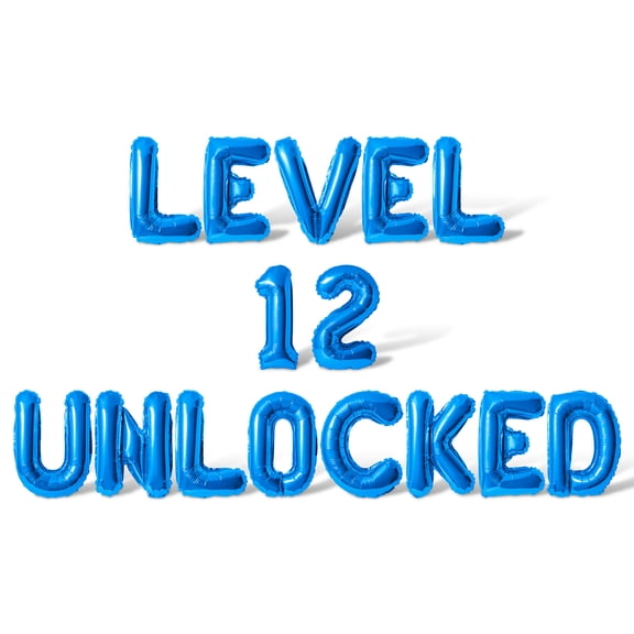 Letter Balloons - LEVEL 12 UNLOCKED 16" Inch Alphabet Letters Foil Mylar Balloon 12th Birthday Party Banner (Blue)