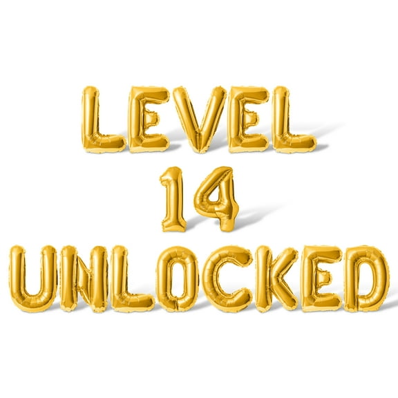 Letter Balloons - LEVEL 14 UNLOCKED 16" Inch Alphabet Letters Foil Mylar Balloon 14th Birthday Party Banner (Gold)