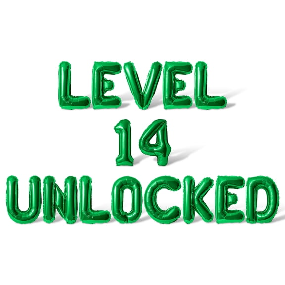 Letter Balloons - LEVEL 14 UNLOCKED 16" Inch Alphabet Letters Foil Mylar Balloon 14th Birthday Party Banner (Green)
