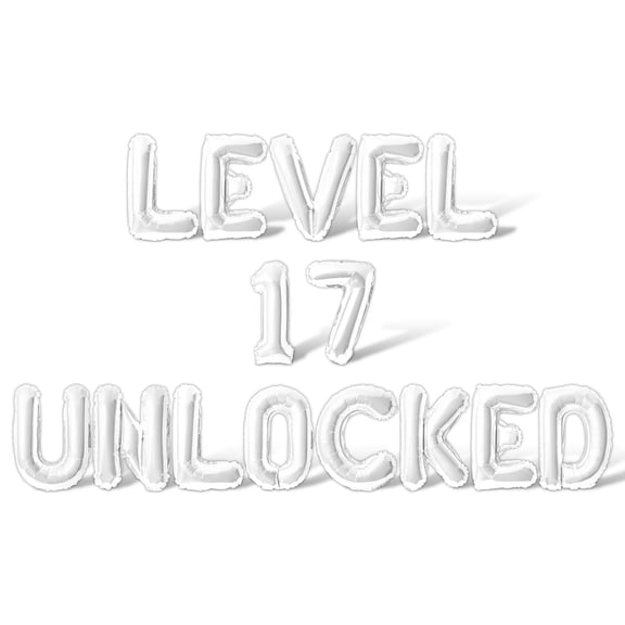 Letter Balloons - LEVEL 17 UNLOCKED 16" Inch Alphabet Letters Foil Mylar Balloon 17th Birthday Party Banner (White)