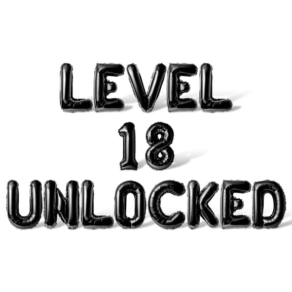 Letter Balloons - LEVEL 18 UNLOCKED 16" Inch Alphabet Letters Foil Mylar Balloon 18th Birthday Party Banner (Black)