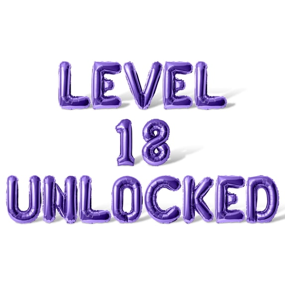 Letter Balloons - LEVEL 18 UNLOCKED 16" Inch Alphabet Letters Foil Mylar Balloon 18th Birthday Party Banner (Purple)