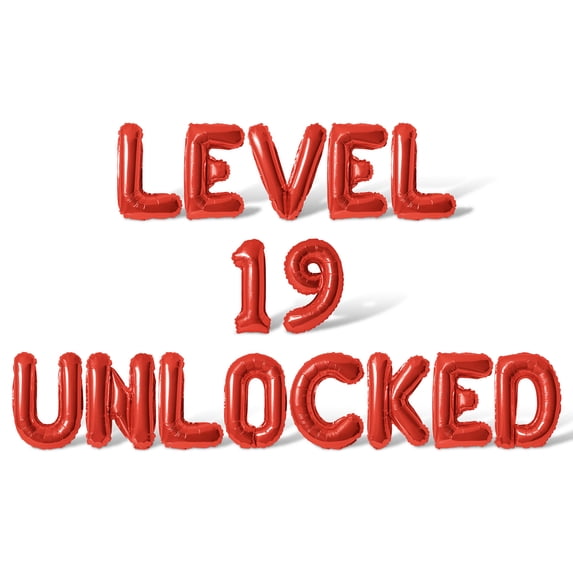 Letter Balloons - LEVEL 19 UNLOCKED 16" Inch Alphabet Letters Foil Mylar Balloon 19th Birthday Party Banner (Red)