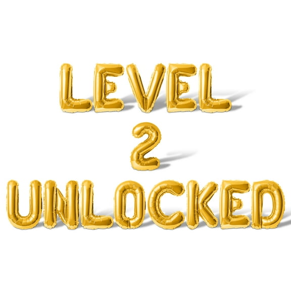 Letter Balloons - LEVEL 2 UNLOCKED 16" Inch Alphabet Letters Foil Mylar Balloon 2nd Birthday Party Banner (Gold)