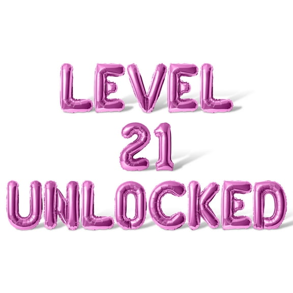 Letter Balloons - LEVEL 21 UNLOCKED 16" Inch Alphabet Letters Foil Mylar Balloon 21st Birthday Party Banner (Pink)
