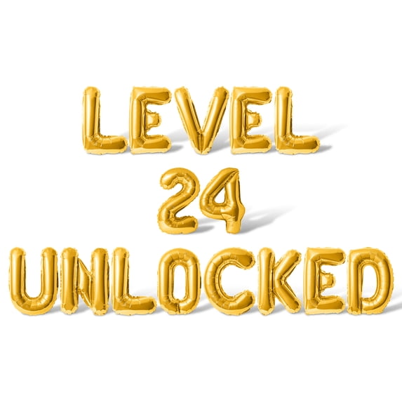 Letter Balloons - LEVEL 24 UNLOCKED 16" Inch Alphabet Letters Foil Mylar Balloon 24th Birthday Party Banner (Gold)