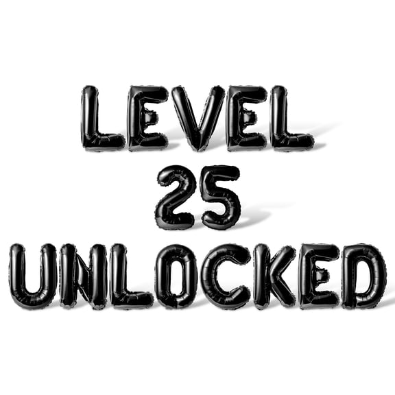 Letter Balloons - LEVEL 25 UNLOCKED 16" Inch Alphabet Letters Foil Mylar Balloon 25th Birthday Party Banner (Black)