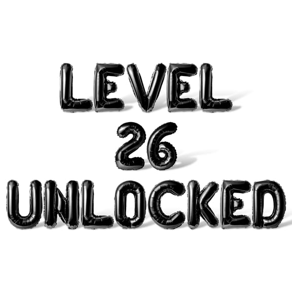 Letter Balloons - LEVEL 26 UNLOCKED 16" Inch Alphabet Letters Foil Mylar Balloon 26th Birthday Party Banner (Black)