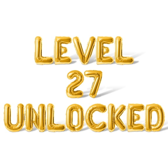 Letter Balloons - LEVEL 27 UNLOCKED 16" Inch Alphabet Letters Foil Mylar Balloon 27th Birthday Party Banner (Gold)
