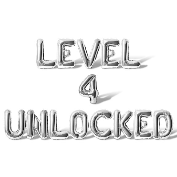 Letter Balloons - LEVEL 4 UNLOCKED 16" Inch Alphabet Letters Foil Mylar Balloon 4th Birthday Party Banner (Silver)