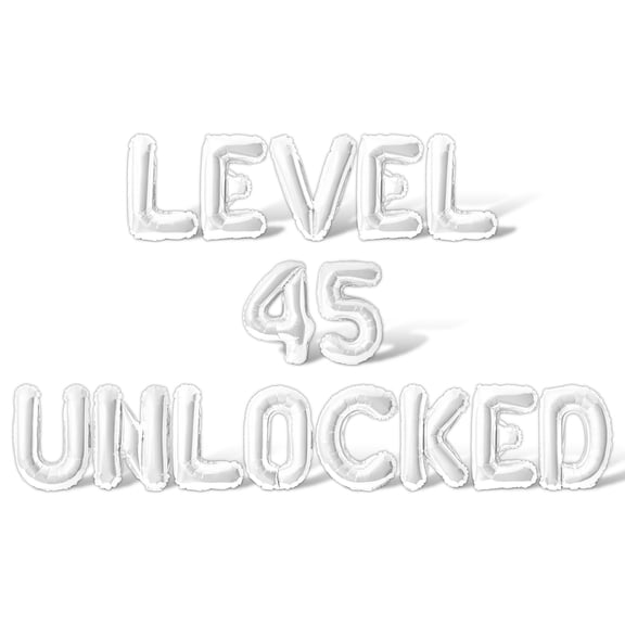 Letter Balloons - LEVEL 45 UNLOCKED 16" Inch Alphabet Letters Foil Mylar Balloon 45th Birthday Party Banner (White)