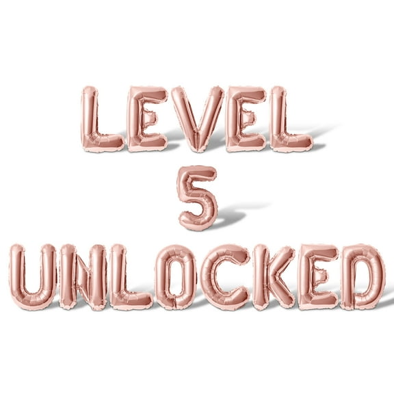 Letter Balloons - LEVEL 5 UNLOCKED 16" Inch Alphabet Letters Foil Mylar Balloon 5th Birthday Party Banner (Rose Gold)