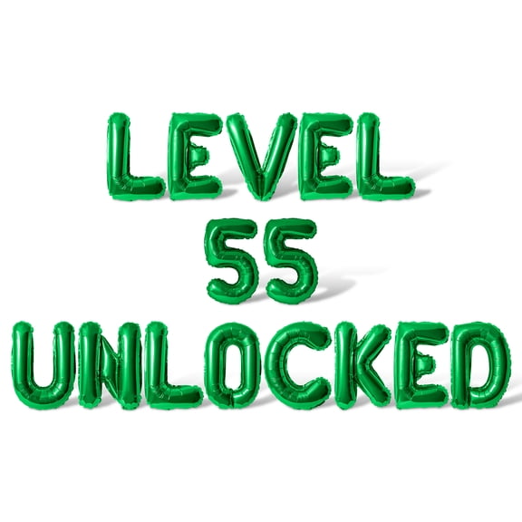 Letter Balloons - LEVEL 55 UNLOCKED 16" Inch Alphabet Letters Foil Mylar Balloon 55th Birthday Party Banner (Green)