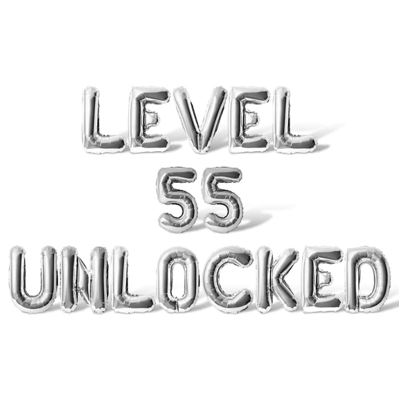 Letter Balloons - LEVEL 55 UNLOCKED 16" Inch Alphabet Letters Foil Mylar Balloon 55th Birthday Party Banner (Silver)