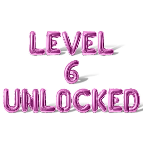 Letter Balloons - LEVEL 6 UNLOCKED 16" Inch Alphabet Letters Foil Mylar Balloon 6th Birthday Party Banner (Pink)
