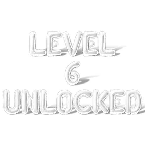 Letter Balloons - LEVEL 6 UNLOCKED 16" Inch Alphabet Letters Foil Mylar Balloon 6th Birthday Party Banner (White)