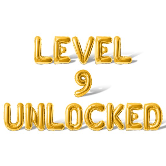 Letter Balloons - LEVEL 9 UNLOCKED 16" Inch Alphabet Letters Foil Mylar Balloon 9th Birthday Party Banner (Gold)