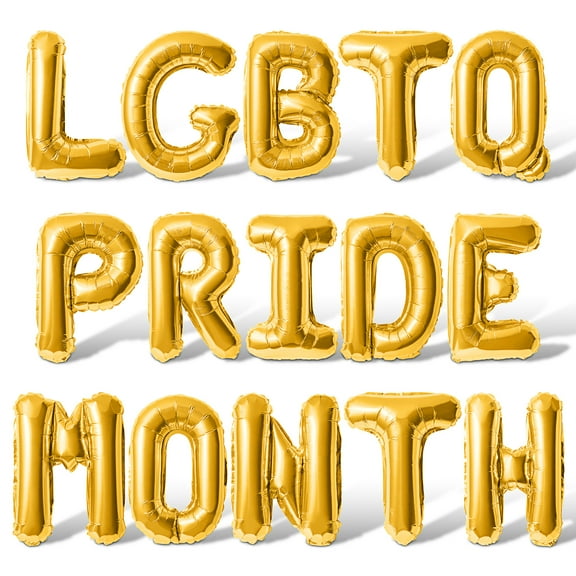 Letter Balloons - LGBTQ PRIDE MONTH 16" Inch Alphabet Letters Foil Mylar Balloon Pride Month Party Banner (Gold)