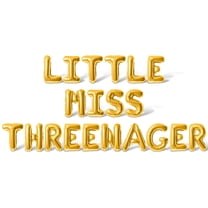 Letter Balloons - LITTLE MISS THREENAGER 16" Inch Alphabet Letters Foil Mylar Balloon Bachelorette Party Banner (Gold)