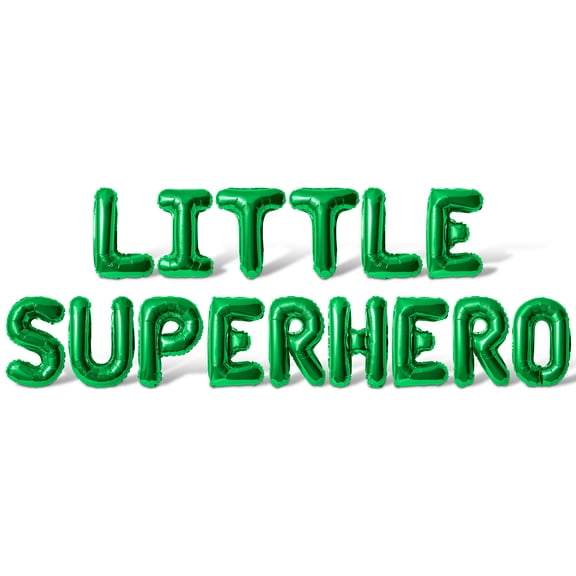 Letter Balloons - LITTLE SUPERHERO 16" Inch Alphabet Letters Foil Mylar Balloon Birthday Party Banner (Green)