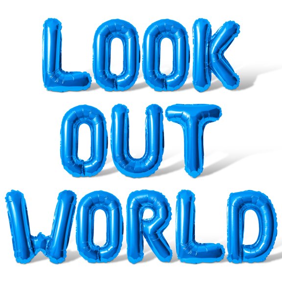 Letter Balloons - LOOK OUT WORLD 16" Inch Alphabet Letters Foil Mylar Balloon 16th Birthday Party Banner (Blue)