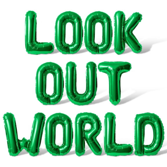 Letter Balloons - LOOK OUT WORLD 16" Inch Alphabet Letters Foil Mylar Balloon 16th Birthday Party Banner (Green)