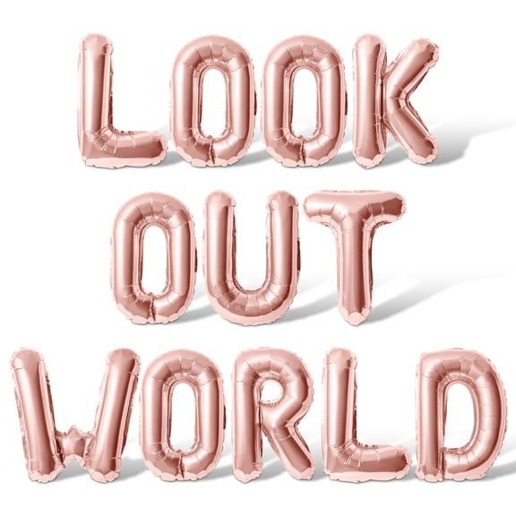 Letter Balloons - LOOK OUT WORLD 16" Inch Alphabet Letters Foil Mylar Balloon 16th Birthday Party Banner (Rose Gold)