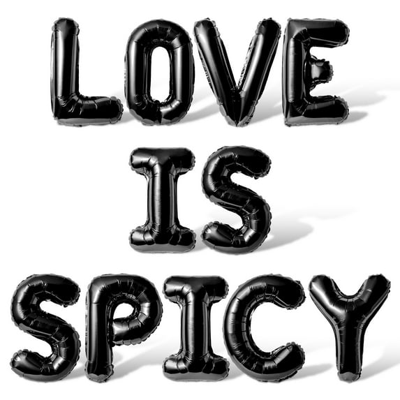 Letter Balloons - LOVE IS SPICY 16" Inch Alphabet Letters Foil Mylar Balloon Bachelorette or Bridal Shower Party Banner (Black)