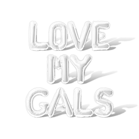 Letter Balloons - LOVE MY GALS 16" Inch Alphabet Letters Foil Mylar Balloon Bachelorette or Bridal Shower Party Banner (White)