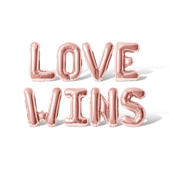Letter Balloons - LOVE WINS 16" Inch Alphabet Letters Foil Mylar Balloon Pride Day Party Banner (Rose Gold)