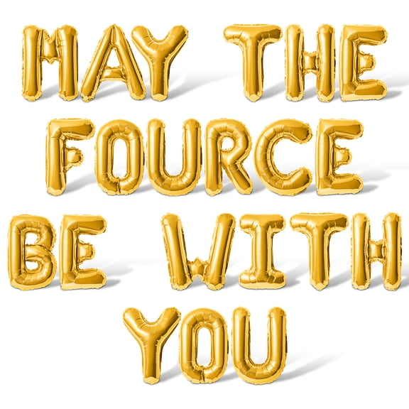 Letter Balloons - MAY THE FOURCE BE WITH YOU 16" Inch Alphabet Letters Foil Mylar Balloon 4th Birthday Party Banner (Gold)