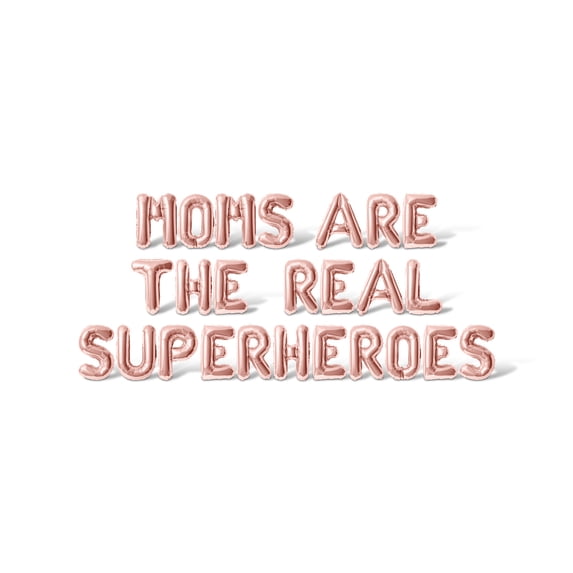 Letter Balloons - MOMS ARE THE REAL SUPERHEROES 16" Inch Alphabet Letters Foil Mylar Balloon Mother's Day Party Banner (Rose Gold)