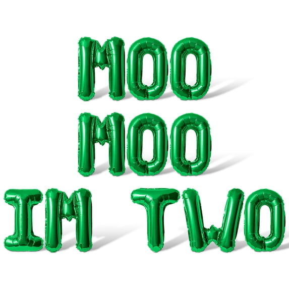 Letter Balloons - MOO MOO IM TWO 16" Inch Alphabet Letters Foil Mylar Balloon 2nd Birthday Party Banner (Green)