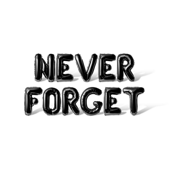 Letter Balloons - NEVER FORGET 16" Inch Alphabet Letters Foil Mylar Balloon September 11th Party Banner (Black)