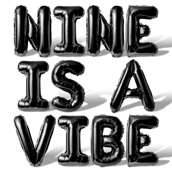 Letter Balloons - NINE IS A VIBE 16" Inch Alphabet Letters Foil Mylar Balloon 9th Birthday Party Banner (Black)