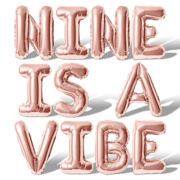 Letter Balloons - NINE IS A VIBE 16" Inch Alphabet Letters Foil Mylar Balloon 9th Birthday Party Banner (Rose Gold)