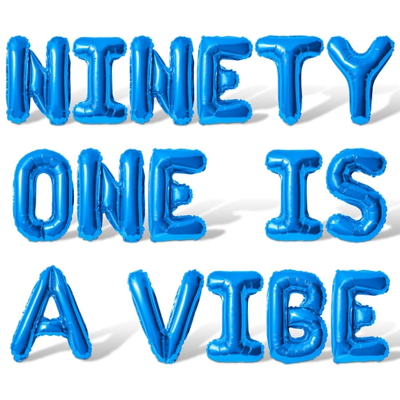 Letter Balloons - NINETY ONE IS A VIBE 16" Inch Alphabet Letters Foil Mylar Balloon 91st Birthday Party Banner (Blue)