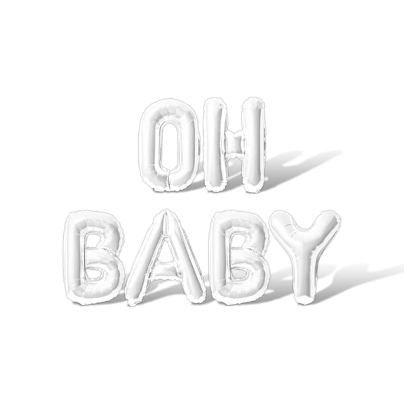 Letter Balloons - OH BABY 16" Inch Alphabet Letters Foil Mylar Balloon Baby Shower Party Banner (White)