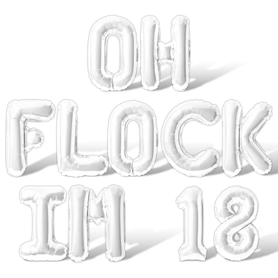 Letter Balloons - OH FLOCK IM 18 16" Inch Alphabet Letters Foil Mylar Balloon 18th Birthday Party Banner (White)