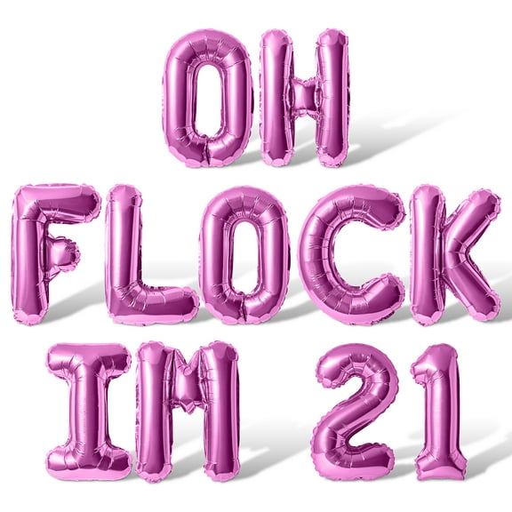 Letter Balloons - OH FLOCK IM 21 16" Inch Alphabet Letters Foil Mylar Balloon 21st Birthday Party Banner (Pink)