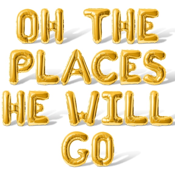 Letter Balloons - OH THE PLACES HE WILL GO 16" Inch Alphabet Letters Foil Mylar Balloon Baby Shower Party Banner (Gold)