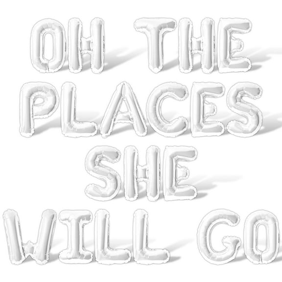Letter Balloons - OH THE PLACES SHE WILL GO 16" Inch Alphabet Letters Foil Mylar Balloon Baby Shower Party Banner (White)
