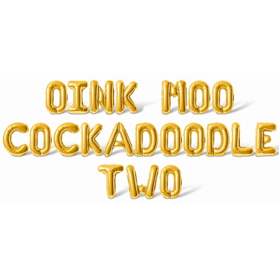 Letter Balloons - OINK MOO COCKADOODLE TWO 16" Inch Alphabet Letters Foil Mylar Balloon 2nd Birthday Party Banner (Gold)