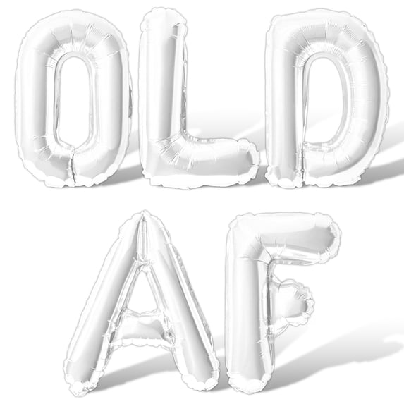 Letter Balloons - OLD AF 16" Inch Alphabet Letters Foil Mylar Balloon Birthday Party Banner (White)