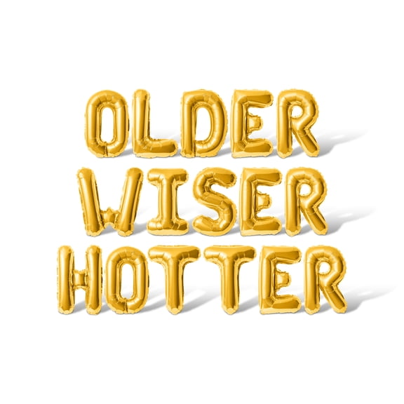Letter Balloons - OLDER WISER HOTTER 16" Inch Alphabet Letters Foil Mylar Balloon Birthday Party Banner (Gold)