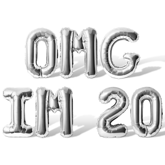 Letter Balloons - OMG IM 20 16" Inch Alphabet Letters Foil Mylar Balloon 20th Birthday Party Banner (Silver)