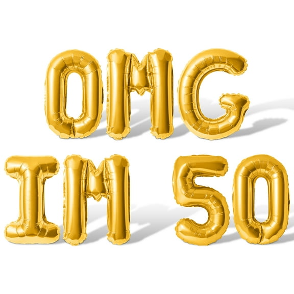 Letter Balloons - OMG IM 50 16" Inch Alphabet Letters Foil Mylar Balloon 50th Birthday Party Banner (Gold)
