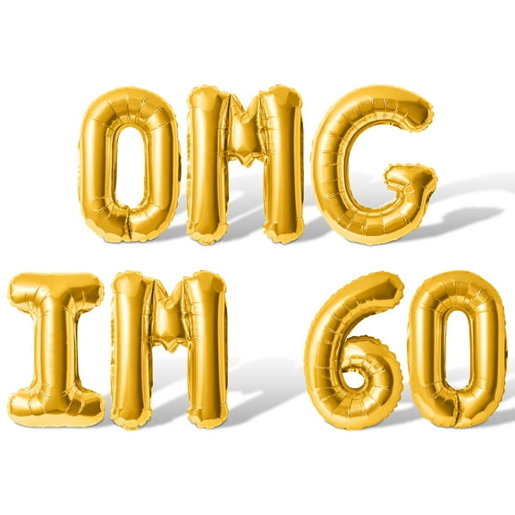 Letter Balloons - OMG IM 60 16" Inch Alphabet Letters Foil Mylar Balloon 60th Birthday Party Banner (Gold)