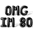 thumbnail image 1 of Letter Balloons - OMG IM 80 16" Inch Alphabet Letters Foil Mylar Balloon 80th Birthday Party Banner (Black), 1 of 5